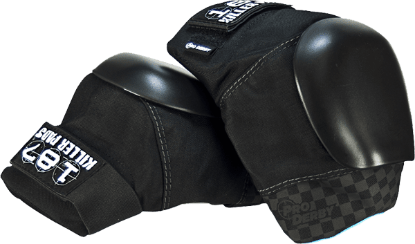 187 Pro Derby Knee Pads in size XL, black/black, sized for larger derby frames