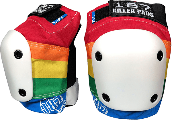 187 Slim Knee Pads L-Rainbow on concrete with grip tape