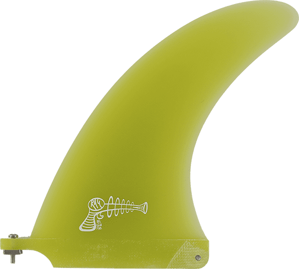 Ray Gun Fiberglass Center Fin 7.5 inch Yellow surfboard fin on white background