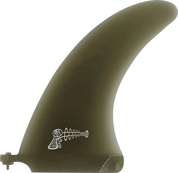 Ray Gun fiberglass and volan center fin in smoke finish, 9.0 inch size for surfboards