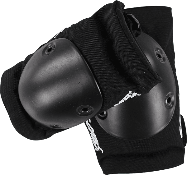 Smith Scabs Elite elbow pads in XS black resting on a concrete ledge, showing compact fit for smaller-framed skaters